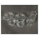 2x Clear Glass Etched Hurricane Vases With Leaf Motif