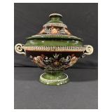 Majolica Green Lidded Tureen with Floral Motif