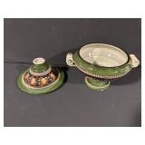 Majolica Green Lidded Tureen with Floral Motif