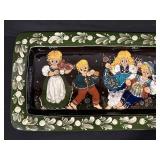 Enamel Trinket Box - Green Floral Border With Hand-Painted Music Scene