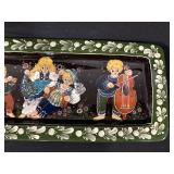 Enamel Trinket Box - Green Floral Border With Hand-Painted Music Scene