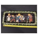 Enamel Trinket Box - Green Floral Border With Hand-Painted Music Scene