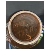 Brown Ceramic Jar With Lid - Floral Motif & Children Figures