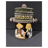 Hand-Painted Ceramic Lidded Canister with Folk Scene