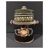 Hand-Painted Ceramic Lidded Canister with Folk Scene