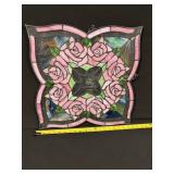 Pink Rose Stained Glass Panel - Floral Window Art