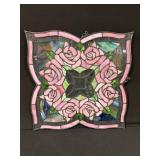 Pink Rose Stained Glass Panel - Floral Window Art