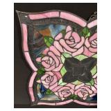 Pink Rose Stained Glass Panel - Floral Window Art