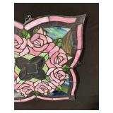 Pink Rose Stained Glass Panel - Floral Window Art