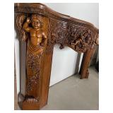 Carved Oak Fireplace Mantel with Cherubs