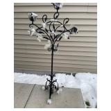 Wrought Iron Garden Tree Lamp with Glass Flowers