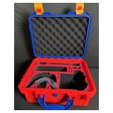 Red Protective Case with Blue Handle and Yellow Latches