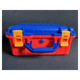 Red Protective Case with Blue Handle and Yellow Latches