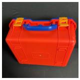 Red Protective Case with Blue Handle and Yellow Latches