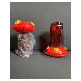 2x Red Glass Lantern Jars with Yellow Daisy Accents