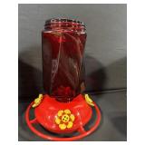 2x Red Glass Lantern Jars with Yellow Daisy Accents
