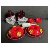 2x Red Glass Lantern Jars with Yellow Daisy Accents