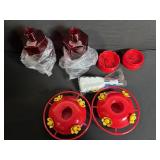 2x Red Glass Lantern Jars with Yellow Daisy Accents