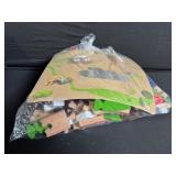 Wooden Train Track Set with Red Bridge and Green Scenery