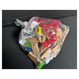 Wooden Train Track Set with Red Bridge and Green Scenery