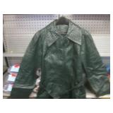 (BR1) Vintage Leather Long Coat wit...