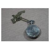 Vintage Bronze Look Wolf Head Pocket Watch with 18" Chain