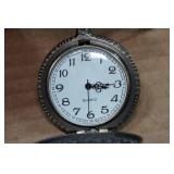 Vintage Bronze Look Wolf Head Pocket Watch with 18" Chain