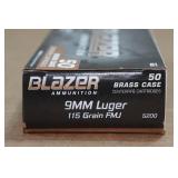 50 CCI Blazer Brass 9mm Luger 115 Gr FMJ Ammo
