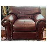 SR - Brown Leather Armchair with Nailhead Trim