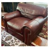 SR - Brown Leather Armchair with Nailhead Trim