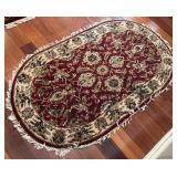 SR - Oval Area Rug with Fringe, Red and Cream Pattern