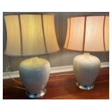 SR - Pair of Table Lamps with Cream Ceramic Base and Fabric Shades