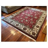 Large Area Rug with Red Floral Pattern