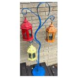 Deck - Colorful Metal Lantern Stand with 3 Hanging Lanterns