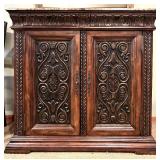 LL - Elegant Carved Wood Buffet with Marble Top and Matching Mirror