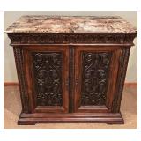 LL - Elegant Carved Wood Buffet with Marble Top and Matching Mirror