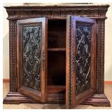 LL - Elegant Carved Wood Buffet with Marble Top and Matching Mirror