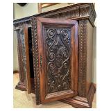LL - Elegant Carved Wood Buffet with Marble Top and Matching Mirror