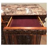 LL - Elegant Carved Wood Buffet with Marble Top and Matching Mirror