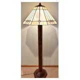 LL - Stained Glass Mission Style Floor Lamp with Wooden Base