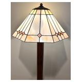 LL - Stained Glass Mission Style Floor Lamp with Wooden Base