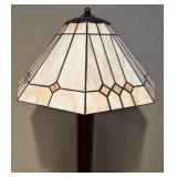 LL - Stained Glass Mission Style Floor Lamp with Wooden Base
