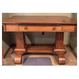 LL - Vintage Solid Quarter Sewn Oak Double Pedestal Desk