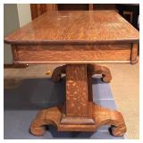 LL - Vintage Solid Quarter Sewn Oak Double Pedestal Desk