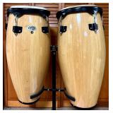LL - Cosmic Percussion Hand-Carved Conga Drum Pair with Stand