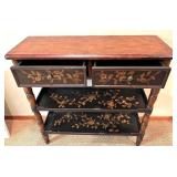 LL - Decorative Wood Console Table with Drawers and Floral Accents