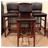 LL - Set of 4 Pier 1 Imports Italian Tall Bar Stools with Brown Faux Leather Upholstery