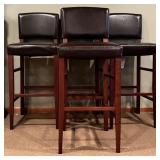 LL - Set of 4 Pier 1 Imports Italian Tall Bar Stools with Brown Faux Leather Upholstery