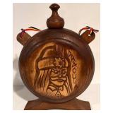 LL - Vintage 1970s Carved Wooden Wine Vessel Dracula Bran Castle Folk Art