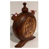 LL - Vintage 1970s Carved Wooden Wine Vessel Dracula Bran Castle Folk Art